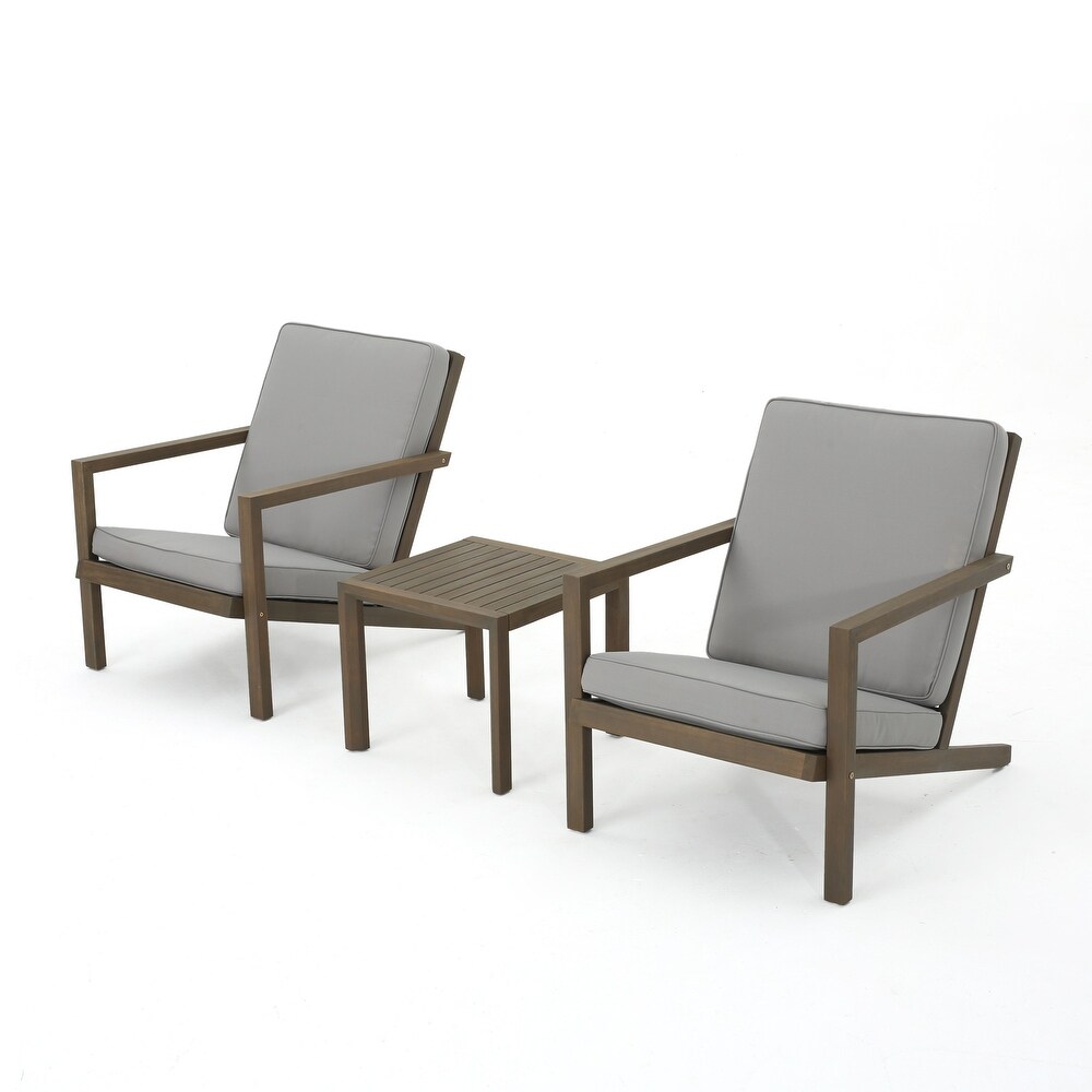 Leah Outdoor 3 piece Acacia Wood Chat Set with Cushions by Christopher Knight Home