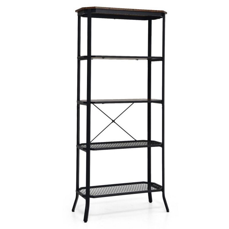 Hivago Industrial 5-Layer Bookshelf with Out-Stretched Legs-Rustic Brown