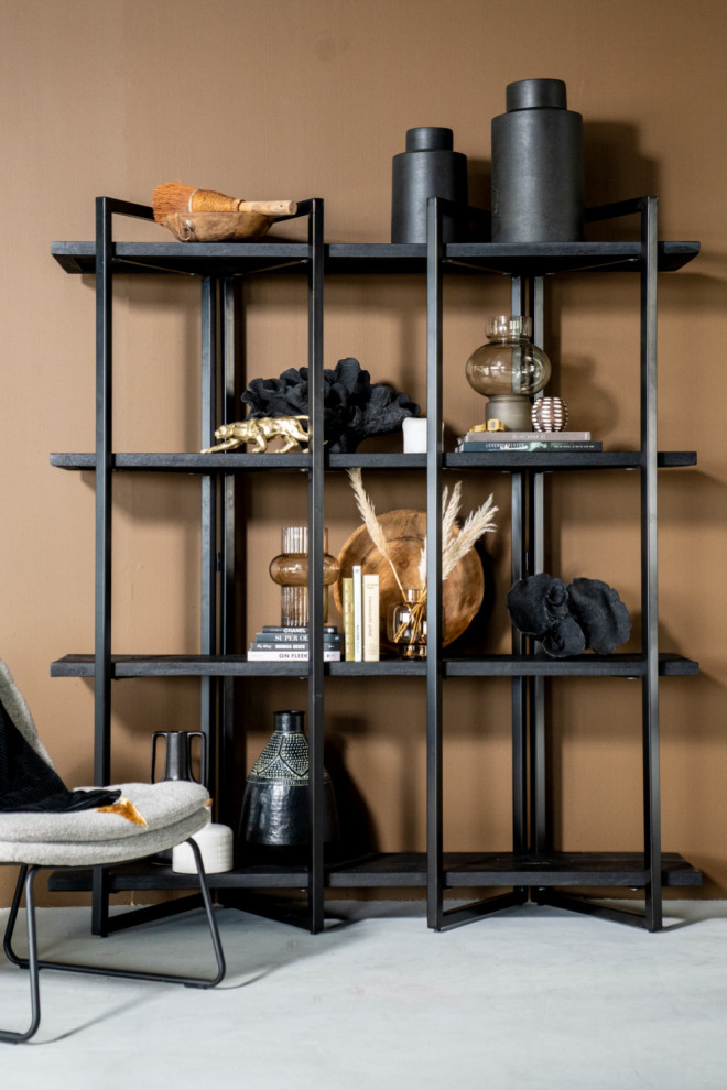 Black Wood 4 Shelf Bookcase  Eleonora Eddy High   Industrial   Bookcases   by Luxury Furnitures  Houzz