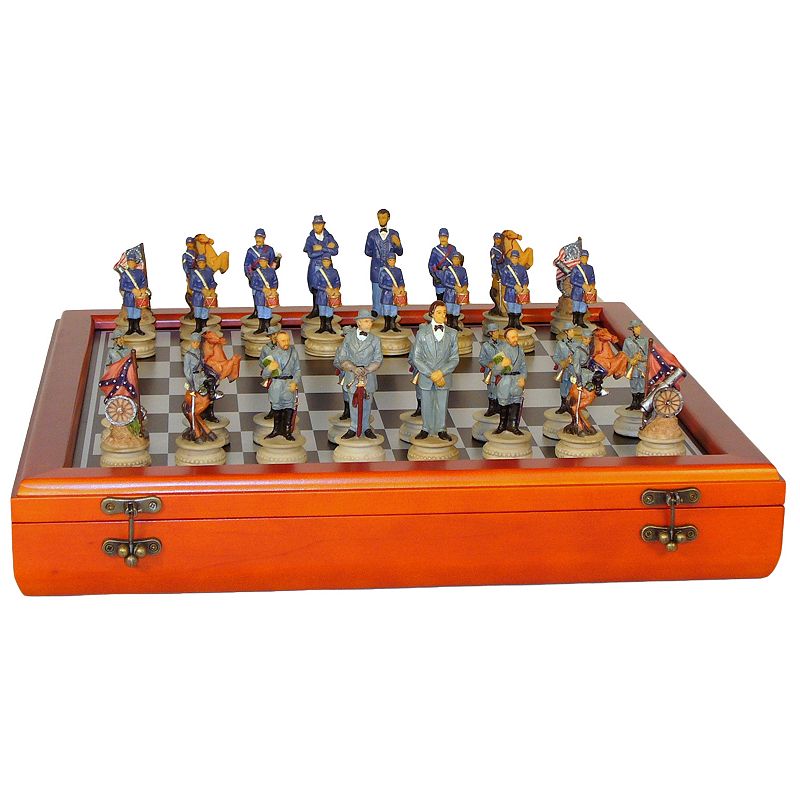 WorldWise Imports Civil War Generals Chess Set and Cherry-Stained Chest Board Set