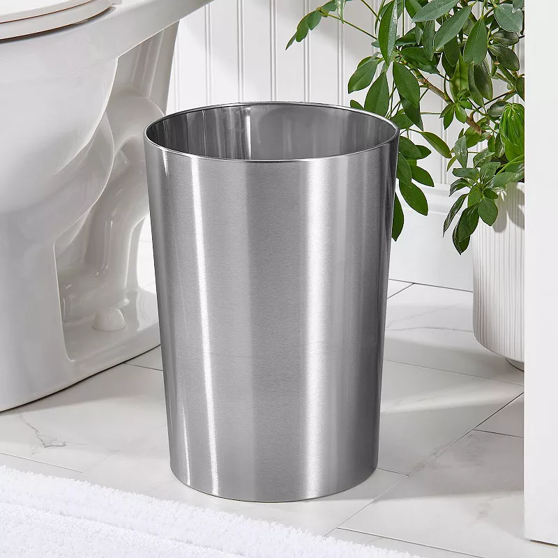 mDesign Small Steel 4 Gallon Round Trash Wastebasket Garbage Bin