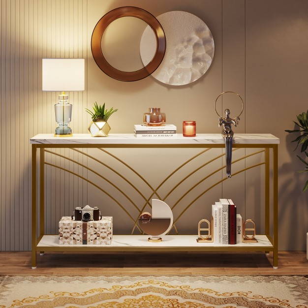 Faux Marble Long Console Table