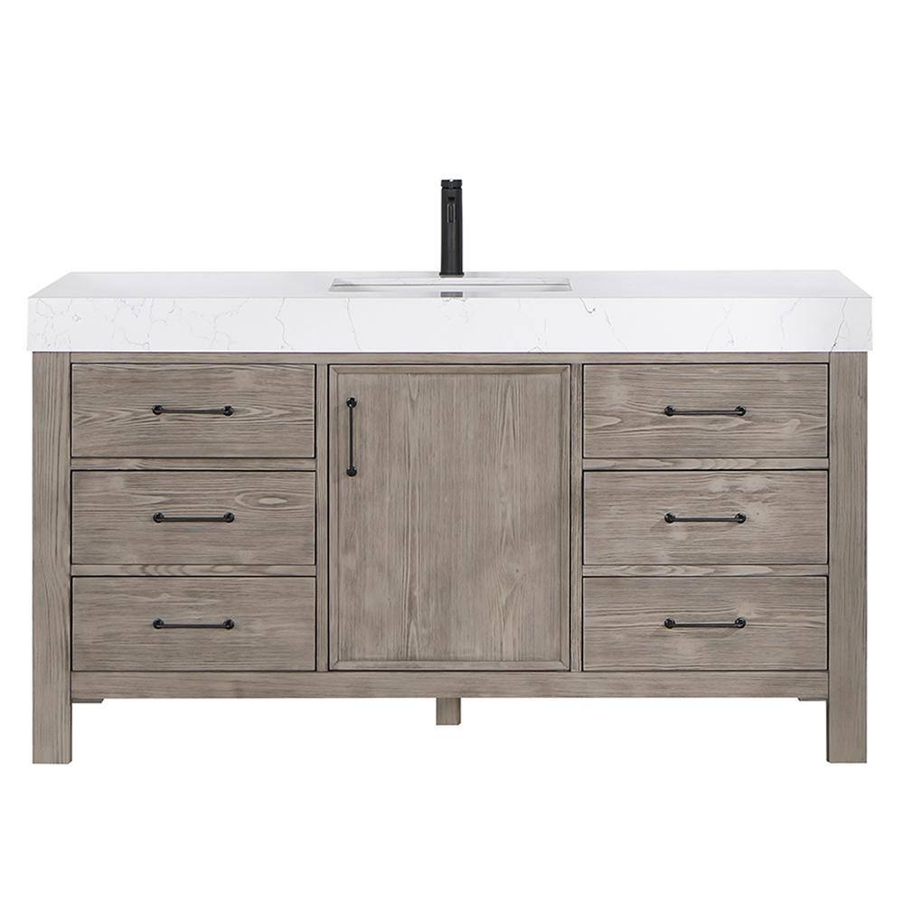 ROSWELL León 60 in. W x 22 in. D x 34 in. H Single Sink Bath Vanity in Fir Wood Grey with White Composite Stone Top 803860-FY-LW-NM