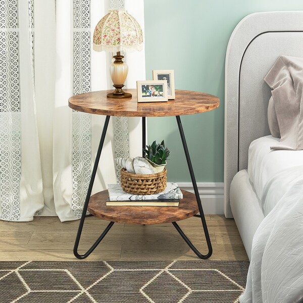 Marble Gold End Table Side Table with Shelves