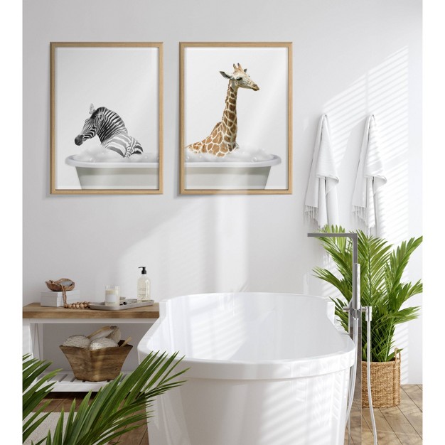 X 24 quot Blake Bathroom Bubble Bath Giraffe By The Creative Bunch Studio Framed Printed Glass Natural Kate amp Laurel All Things Decor