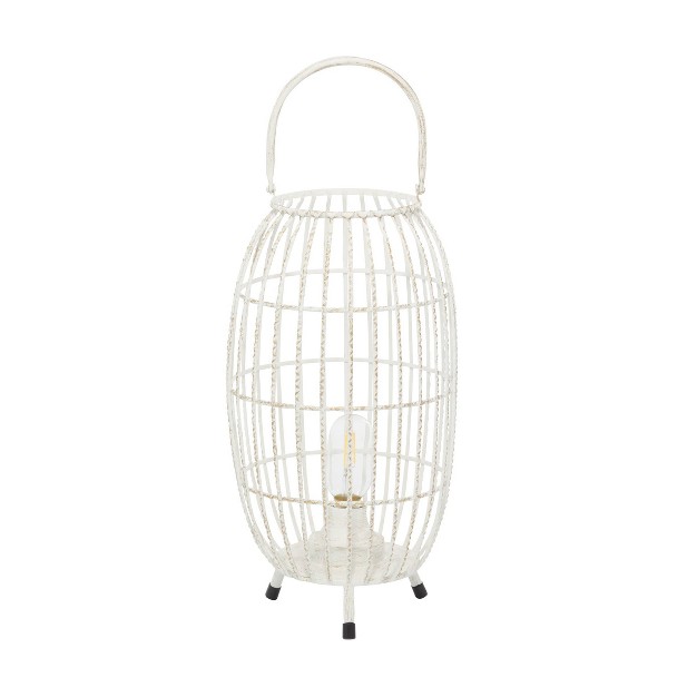 X 8 5 quot Oval Modern Metal Caged Candle Holder With Led Light Bulb Center White Olivia amp May