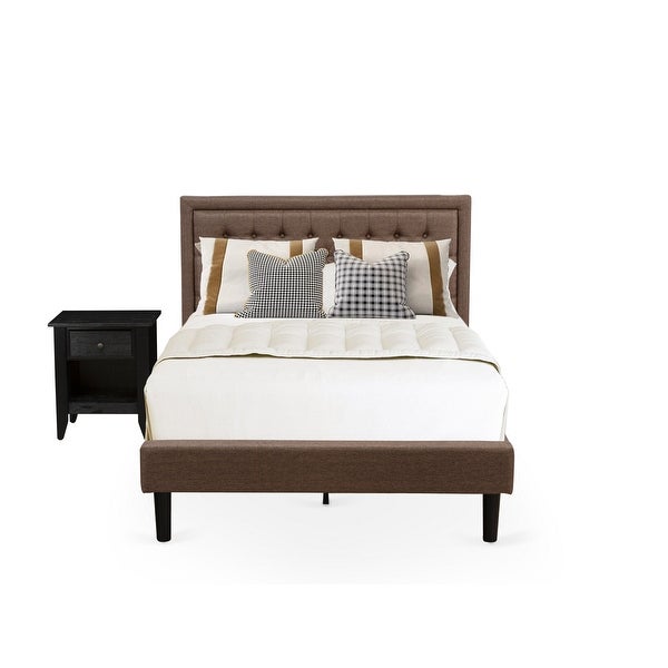 East West Furniture Bed Set - Platform Full Size Bed - Brown Headboard with 1 Wood Night Stand - - 33762914