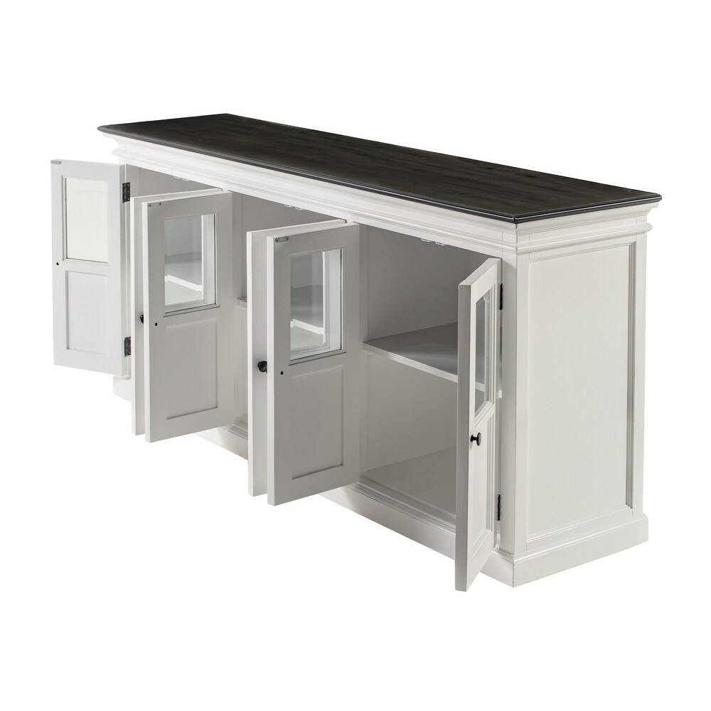 NovaSolo Halifax Contrast Farmhouse White   Black Buffet with 6 Glass Doors  Solid Mahogany Frame  78.74 x 19.69 x 35.43