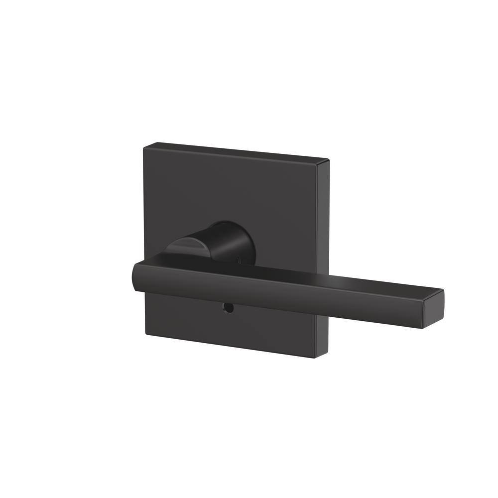 Schlage Custom Latitude Matte Black Dummy Door Handle with Collins Trim (2-Pack) FC172 LAT 622 COL