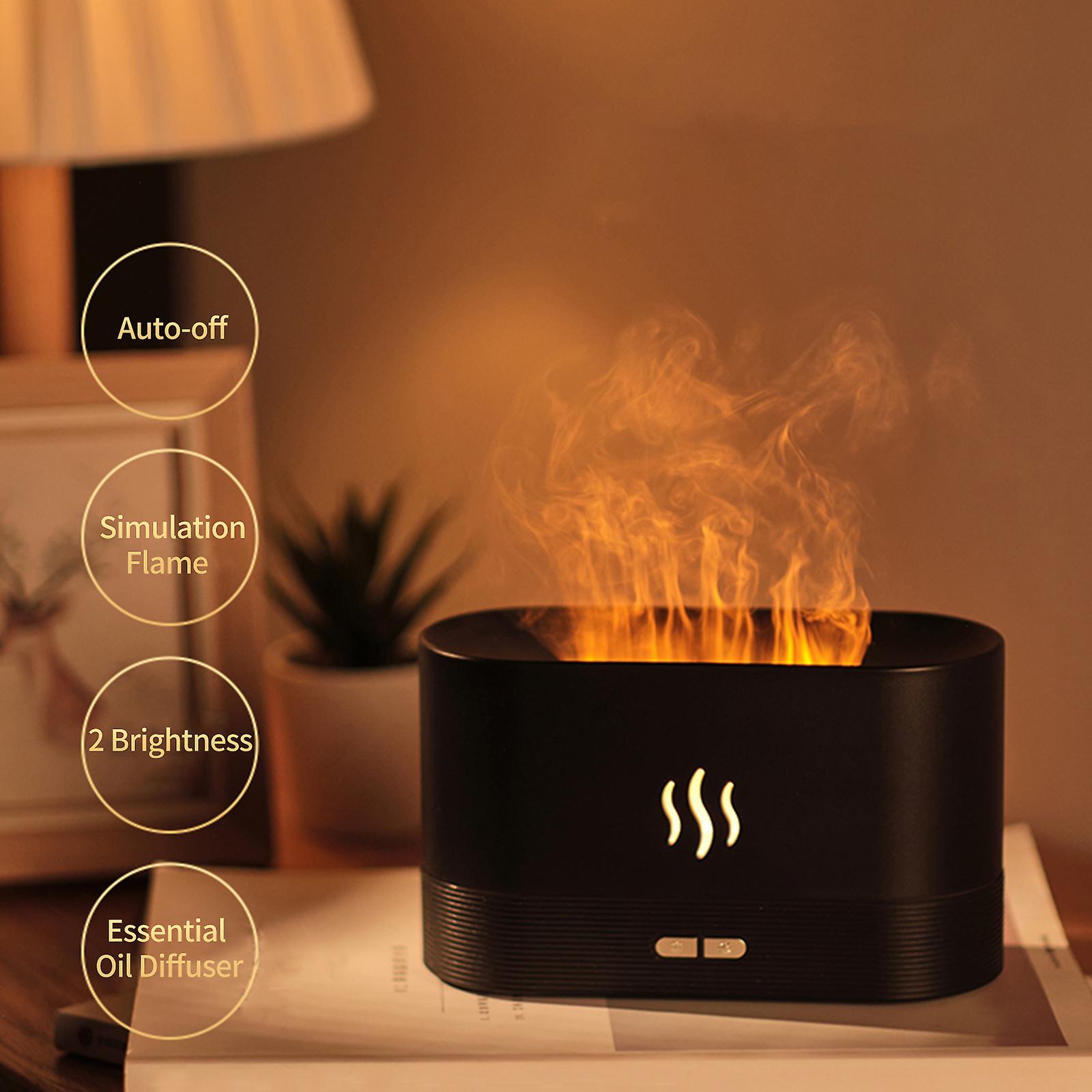 Simulation Flame Mist Humidifier With 7 Color Night Light Aromatherapy Essential Oil Diffuser Quiet Cool Usb Humidifier For Home Office Bedroom Baby R