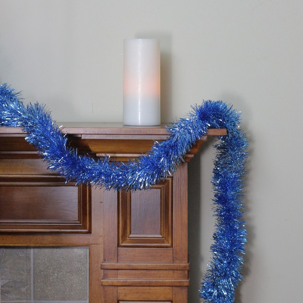 Unlit Shiny Sky Blue Foil Tinsel Christmas Garland