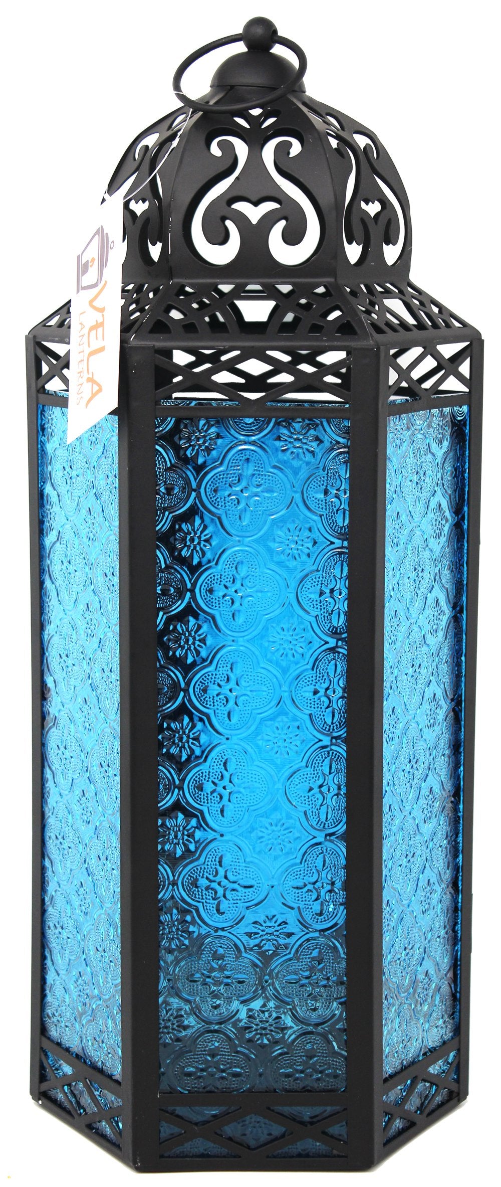 Decorative Candle Lantern Set for Home Decor， Blue Glass