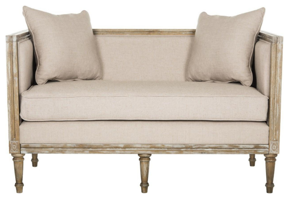 Sly Linen French Country Settee Taupe/ Rustic Oak   French Country   Loveseats   by AED Luxury Home Decor  Houzz