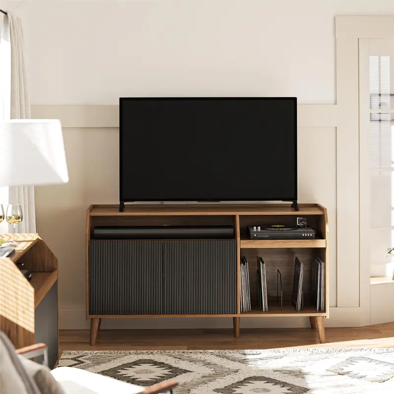 Magnolia Walnut and Black TV Console and Record Station