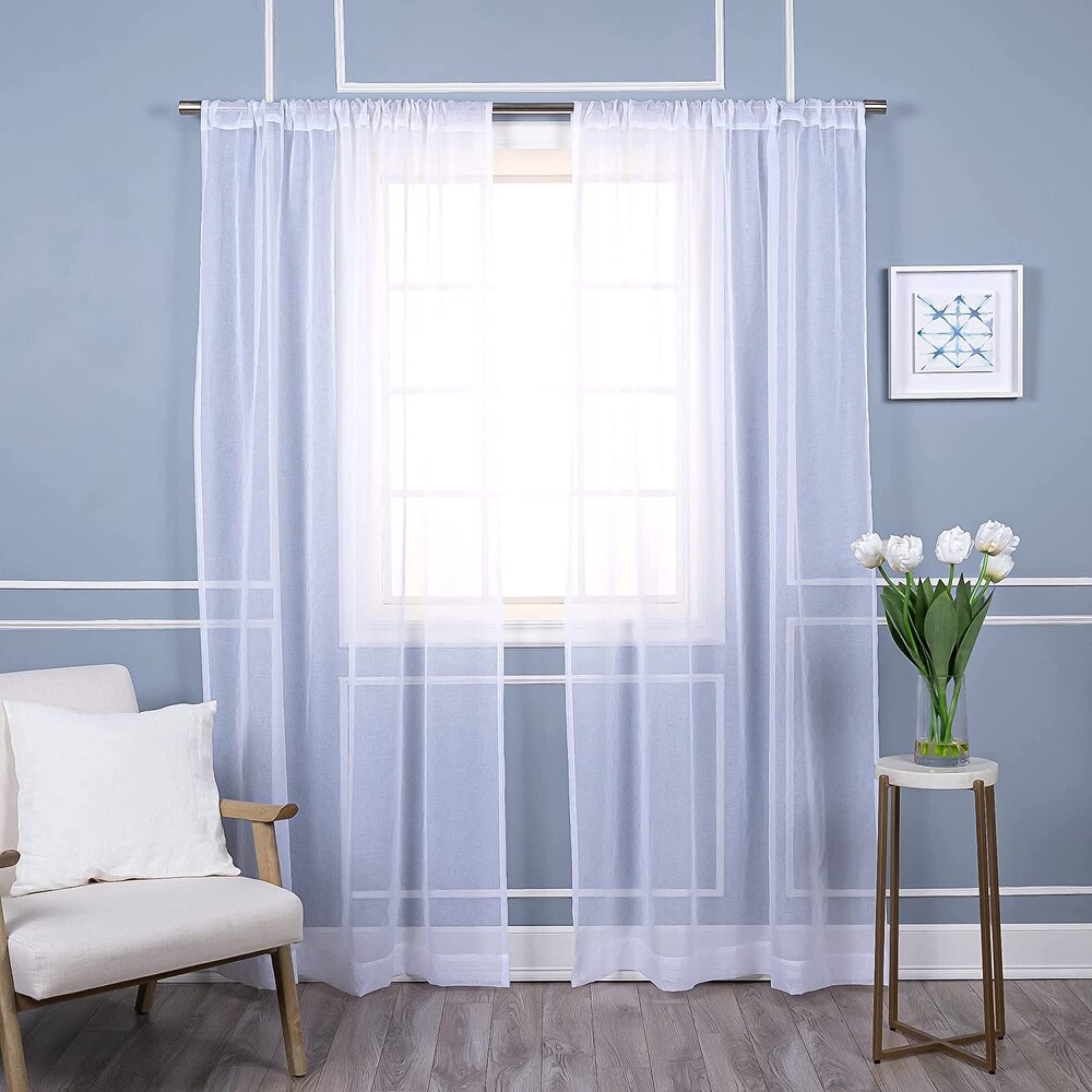 Aurora Home Linen Textured Semi Sheer Curtain Panels Rod Pocket Panel Pair   84\