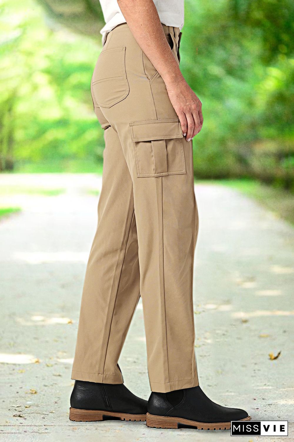 Solid Seam Front Multi Pocket Low Rise Cargo Pants