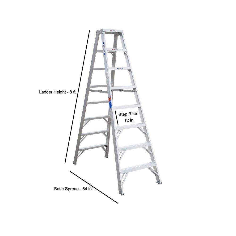 Werner 8 ft. Aluminum Twin Step Ladder with 300 lb. Load Capacity Type IA Duty Rating T378