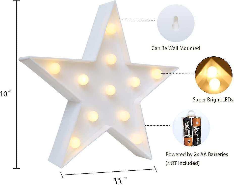 Designer Star Marquee Sign Lights， Warm White Led Lamp - Living Room， Bedroom Table and Wall Christmas Decoration For Kids and Adults - Battery Po