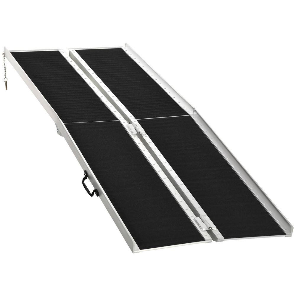 HOMCOM 8 ft. Aluminum Portable Skidproof PVC Carpeted Folding Wheelchair Ramp 713-024V00BK