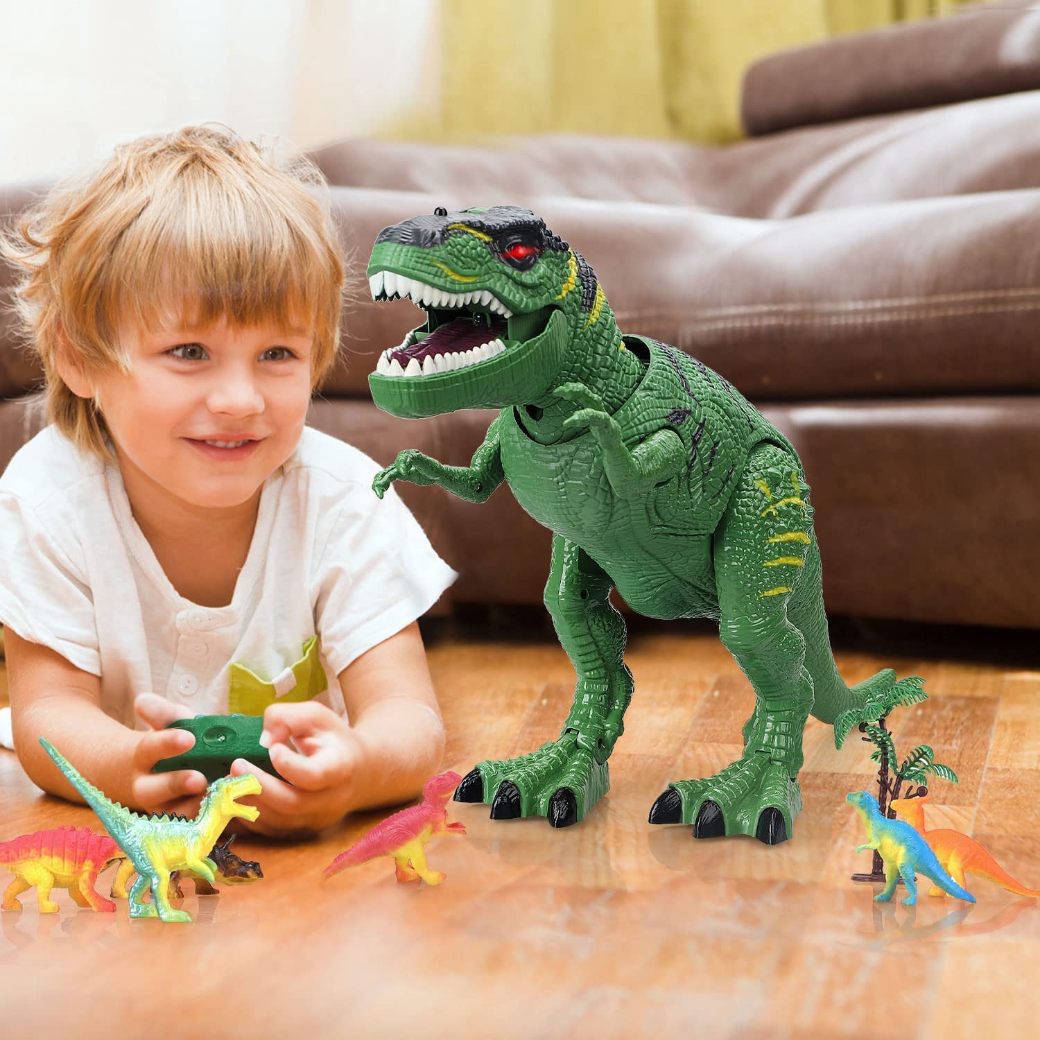 TOY Life Dinosaur Toys for Kids， Remote Control Dinosaur Toys for Kids 3 4 5 6 7 8+， T-rex Dinosaur Toys， Light Up， Realistic Roaring Sound and Spray， Walking Dinosaur Toys， Dinosaur Robot Toy for Boys