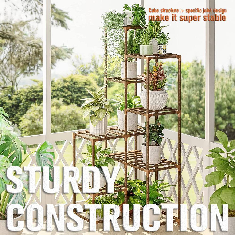 5-Tiers Wooden High Corner Indoor and Outdoor Plant Shelves Corner Shelves Multiple Plants Terrace Balcony Garden B09T2WXQGS