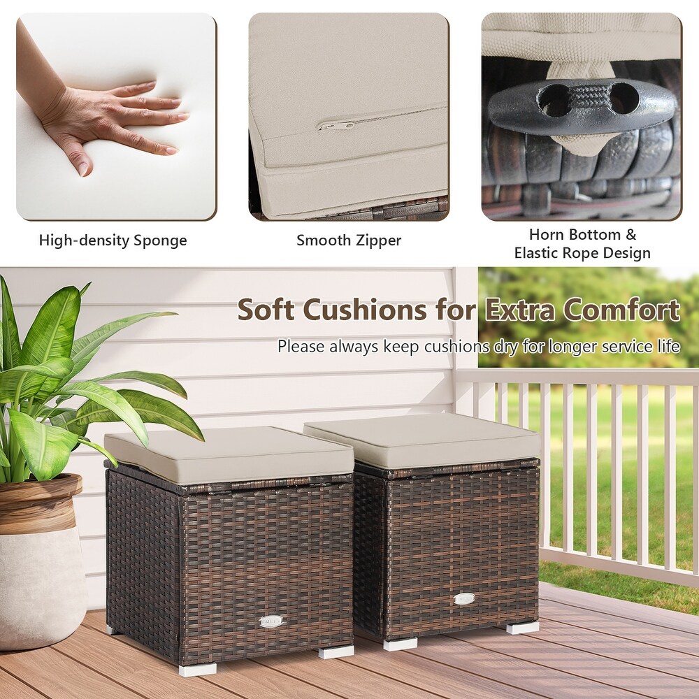 Costway 2PCS Patio Rattan Ottomans Seat Side Table Storage Box   See Details