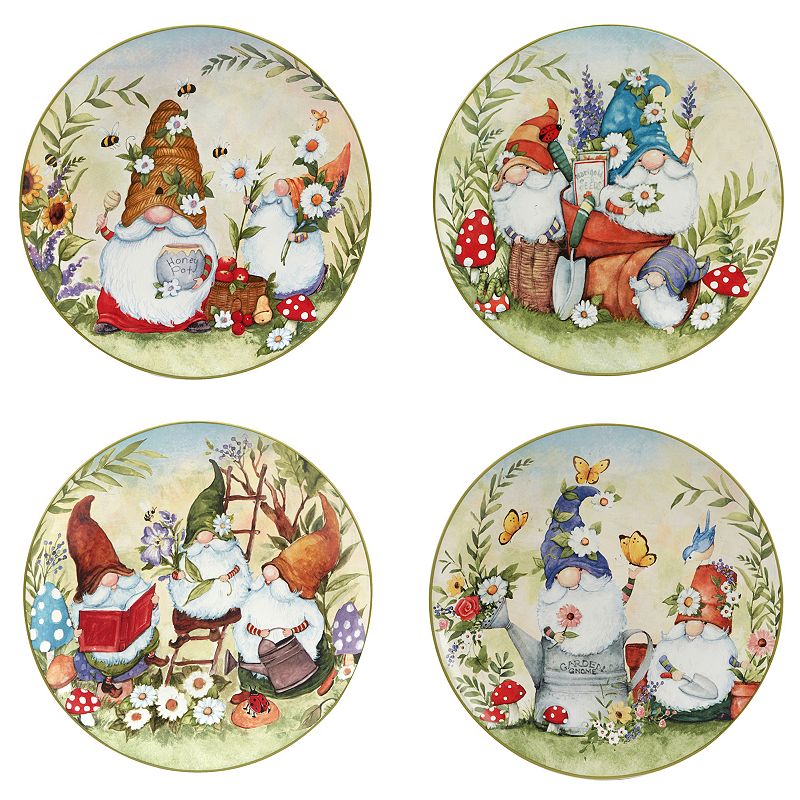 Certified International Garden Gnomes 4-pc. Dinner Plate Set