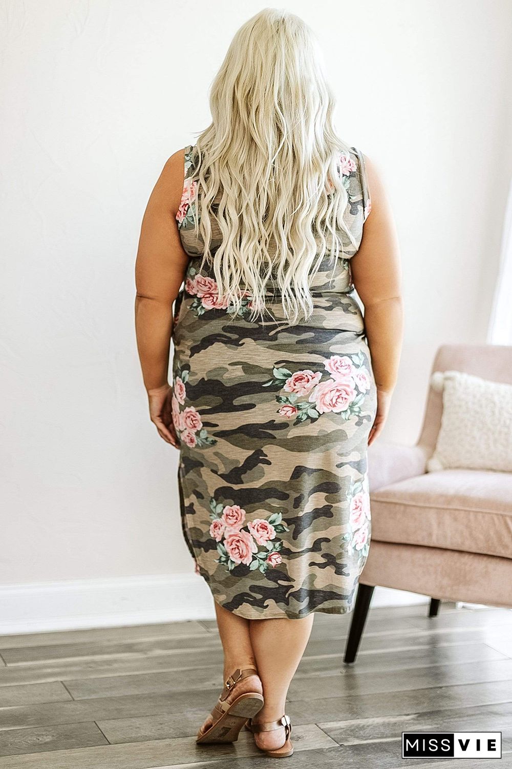 Plus Size Camo Floral Sleeveless Maxi Dress