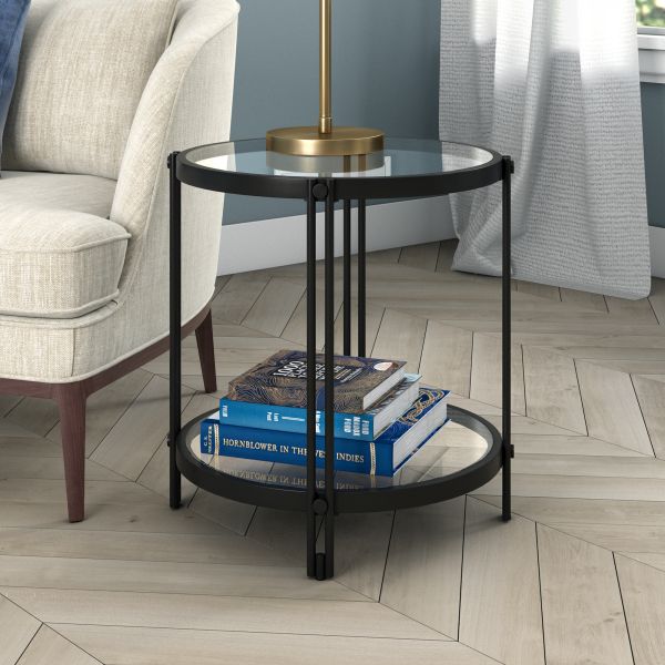 Inez 21'' Wide Round Side Table in Blackened Bronze