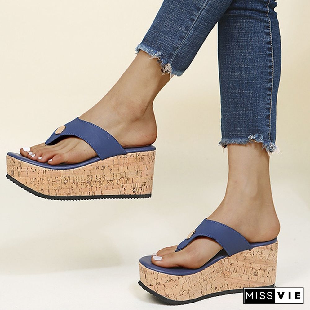 New Fashion Women Faux Leather Wedge Slippers Casual Open Toe Platform Sandals Flip Flops Summer High Heeled Sandals Plus Size 34-43