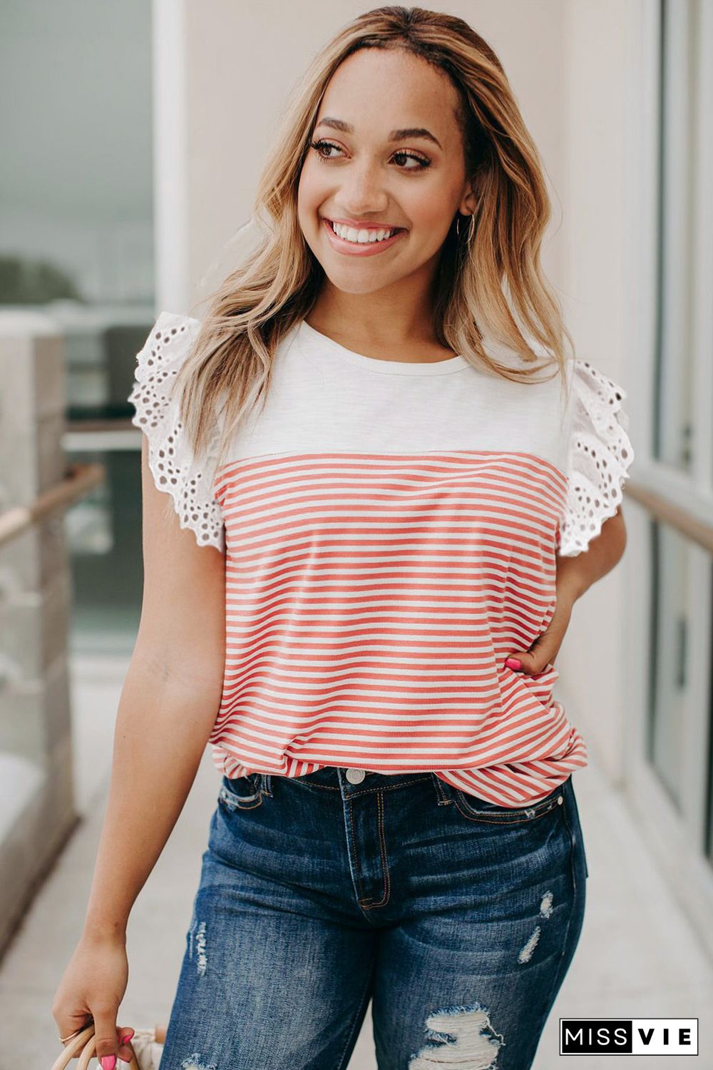 Flutter Shoulder Striped Print Tank Top