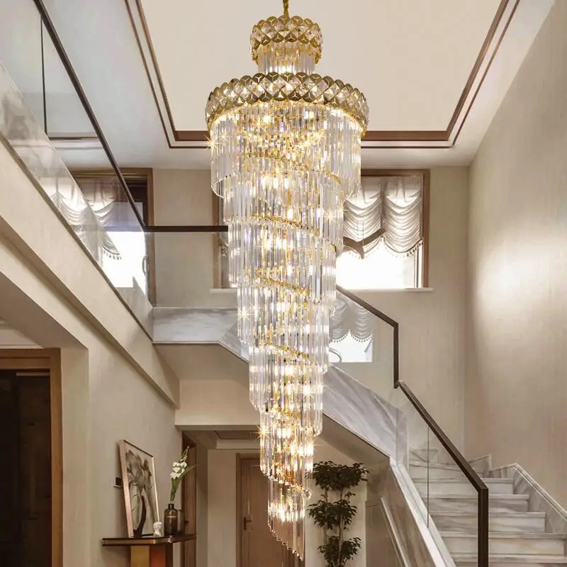 Luxury Crystal Staircase Chandelier   Transitional   Accent Chests And Cabinets   by Akari Lanterns  Houzz