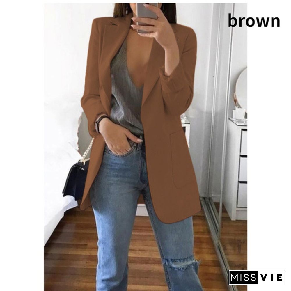 New Fashion Casual Women Slim Suit Retro Solid Color Suits Jacket Long Sleeve Blazers Office Tops Female Jacket Blazers Plus Size S-5Xl