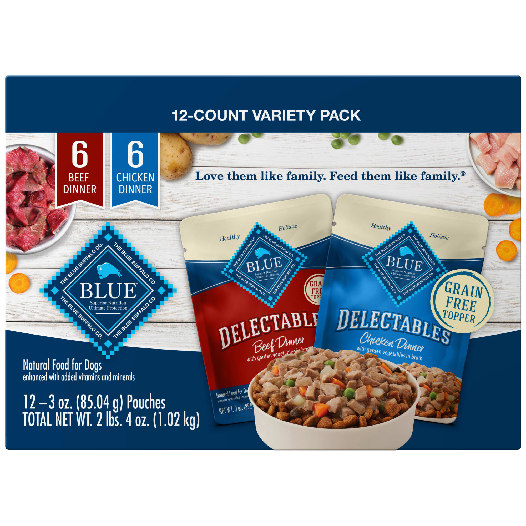 BLUE BUFFALO Blue Delectables Grain Free Natural Chicken Dinner amp; Beef Dinner Wet Dog Food Variety Pack， 36 oz.， Count of 12