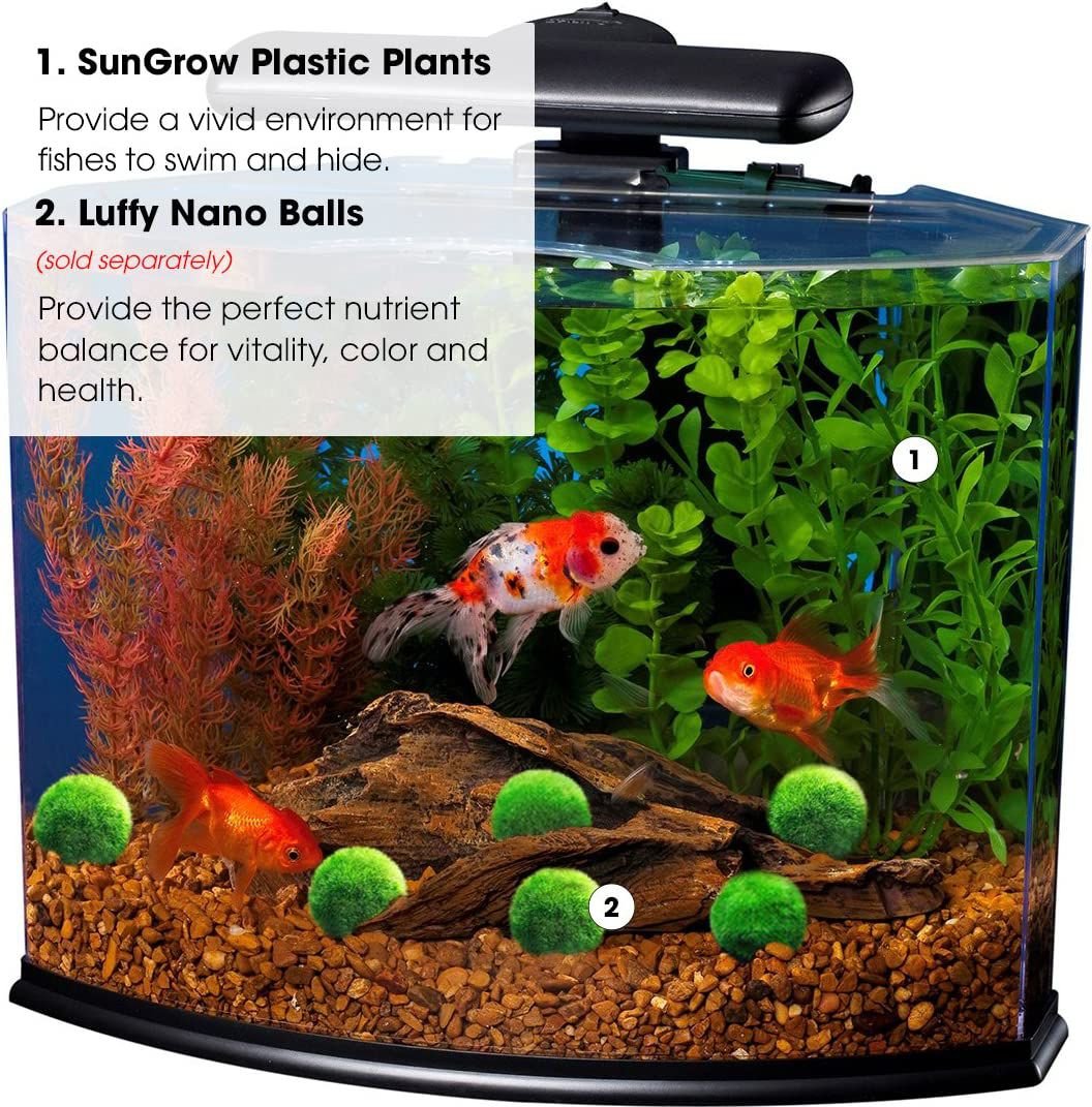 SunGrow Tall Aquarium Plastic Plants Betta Fish Hide Tank Decorations， 10-in， 3 count