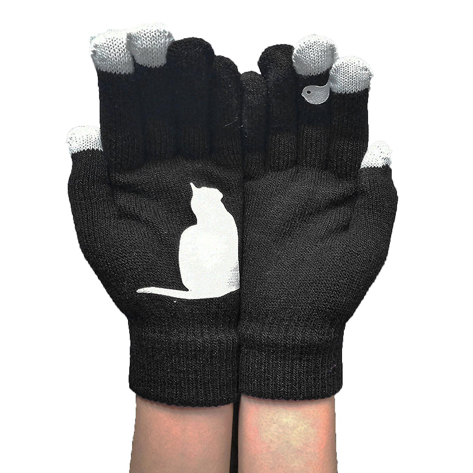 Ladies Woolen Gloves Autumn And Winter Outdoor Warm Dog Bones Printing Gloves