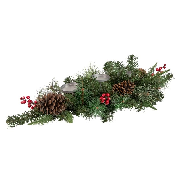 Decorated Artificial Pine Christmas Candle Holder Centerpiece