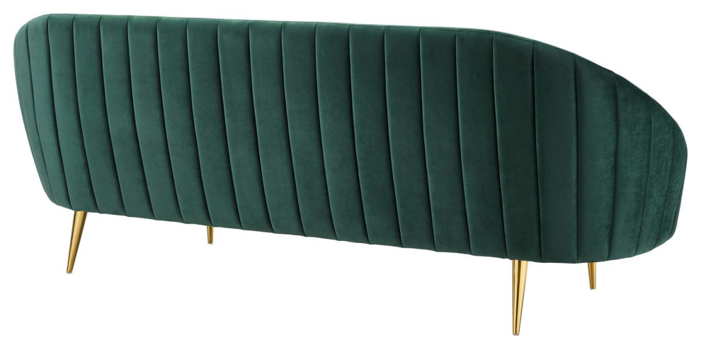 Modway Sublime Vertical Curve Back Performance Velvet Sofa in Green/Gold   Midcentury   Sofas   by Homesquare  Houzz