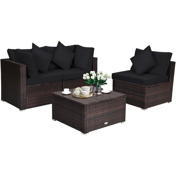 4 Pcs Ottoman Garden Deck Patio Rattan Wicker Furniture Set Cushioned Sofa - 29