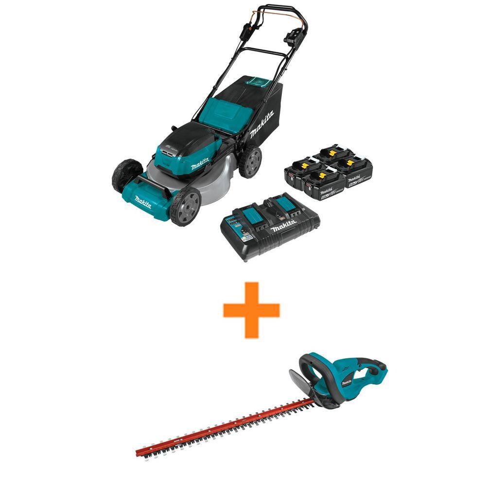 Makita 18-Volt X2 (36V) LXT Cordless 21 in. Self-Propelled Commercial Lawn Mower Kit (4 Batteries 5.0Ah)  Bonus Hedge Trimmer XML08PT1-XHU02Z