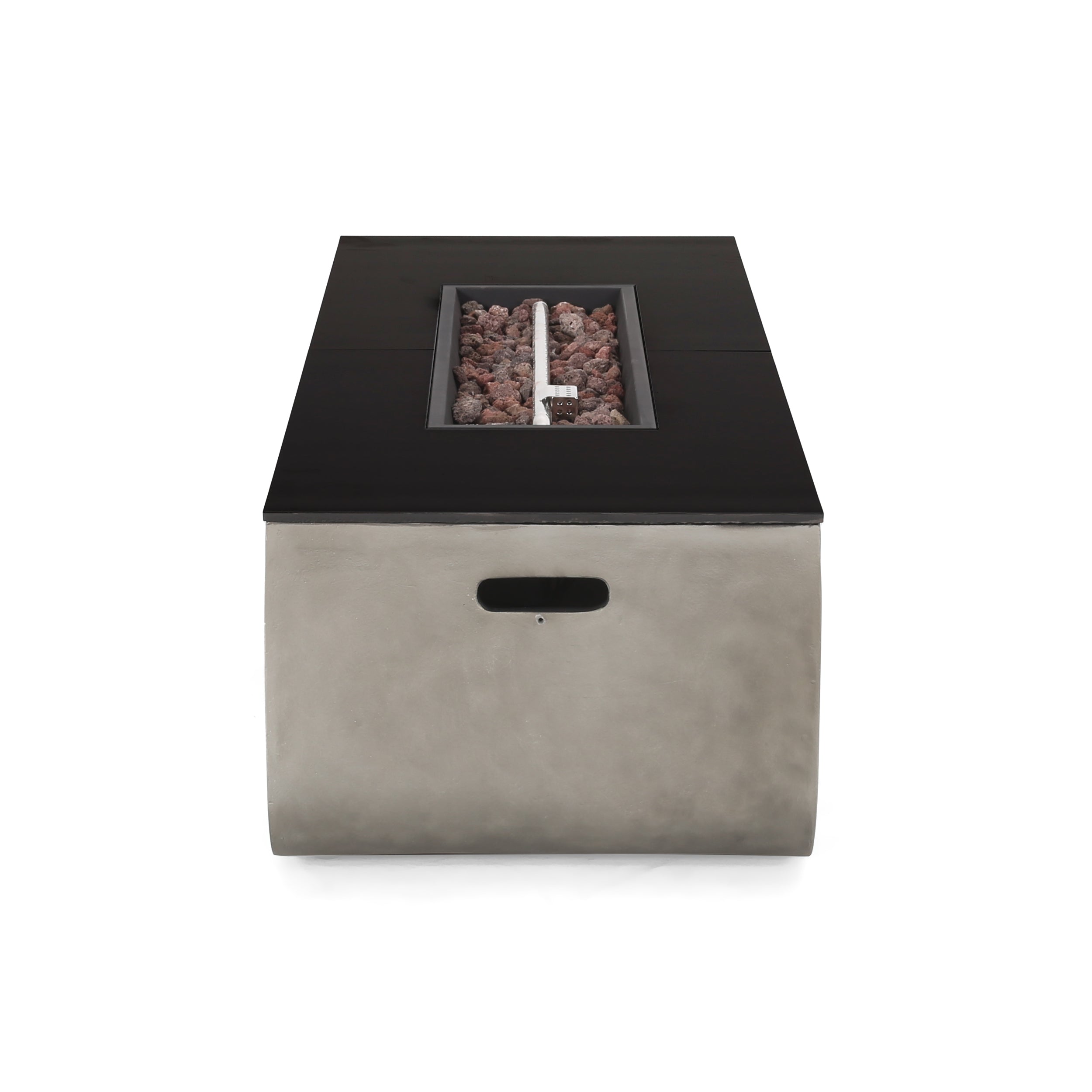 Riga Outdoor 50,000 BTU Lightweight Concrete and Ceramic Rectangular Fire Pit (No Tank Holder), Light Gray and Black