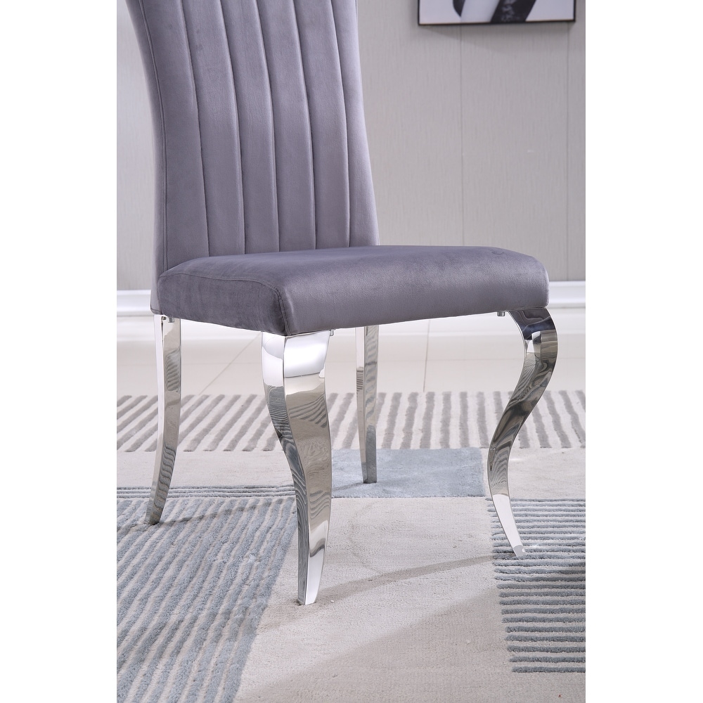 Modern Velvet Dining Chairs Set of 2  Upholstered Accent Armless Chairs with Stripe Backrest