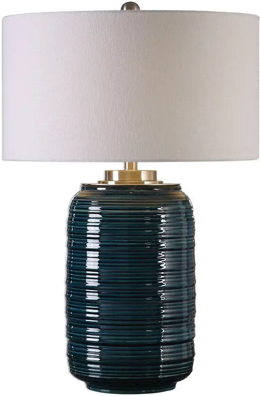 Dark Teal Ribbed Ceramic Table Lamp with Nickel Details