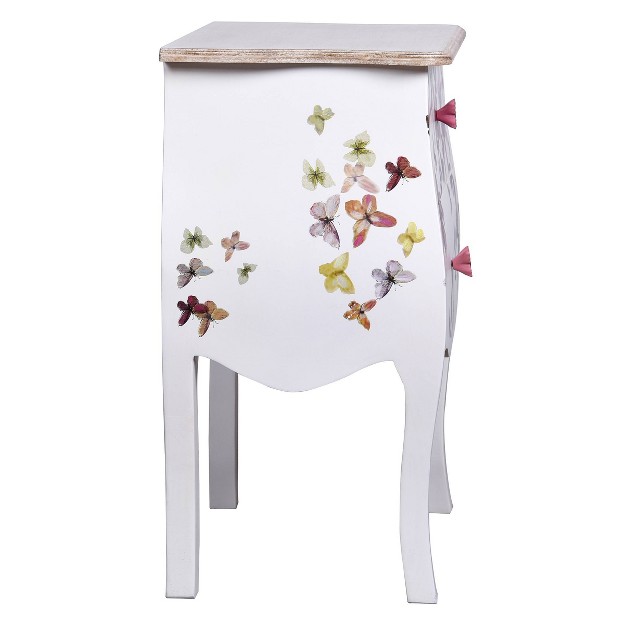 2 Drawer Butterfly Print Accent Cabinet White Stylecraft