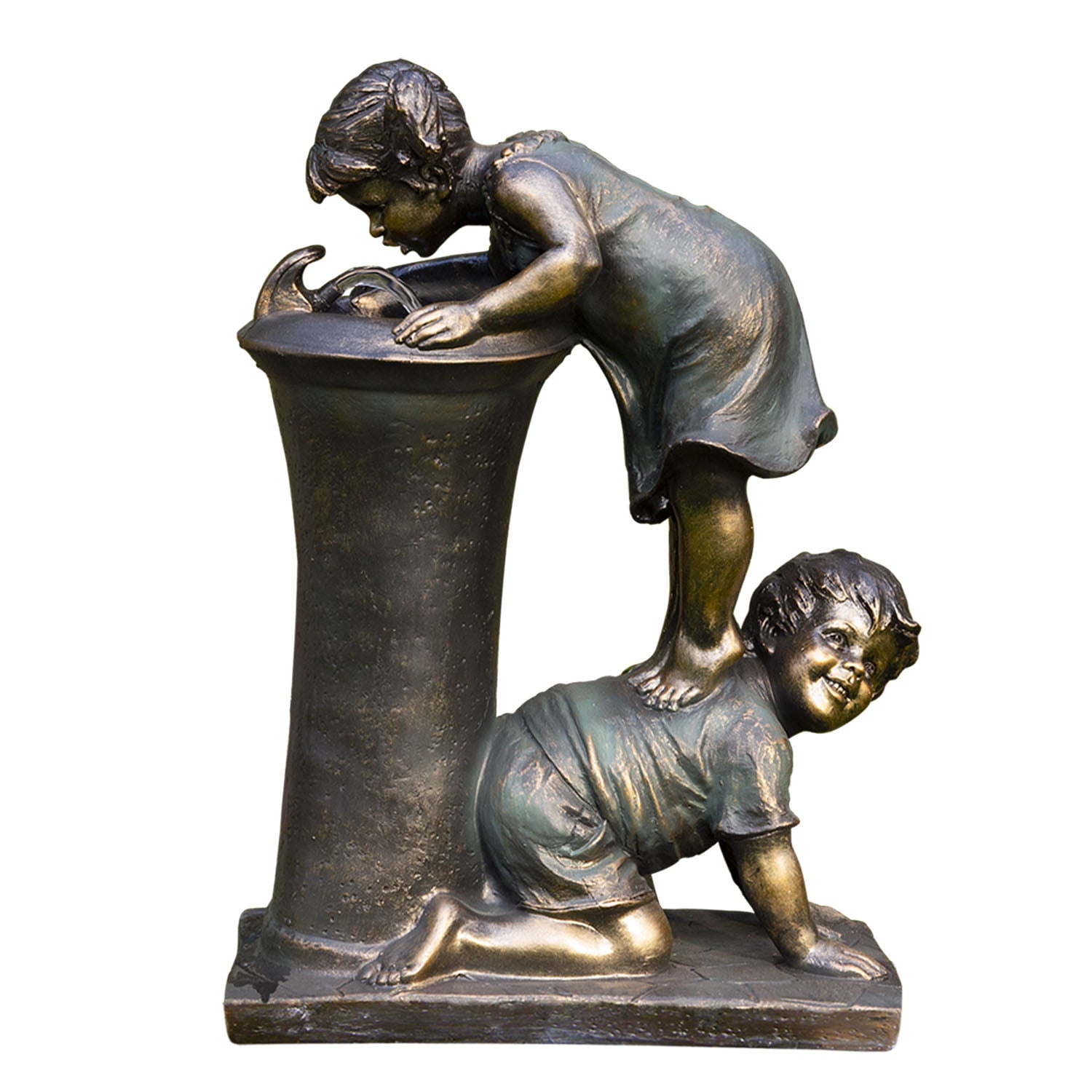 Alpine Corporation Indoor/Outdoor Girl and Boy Drinking Water Fountain， Stone