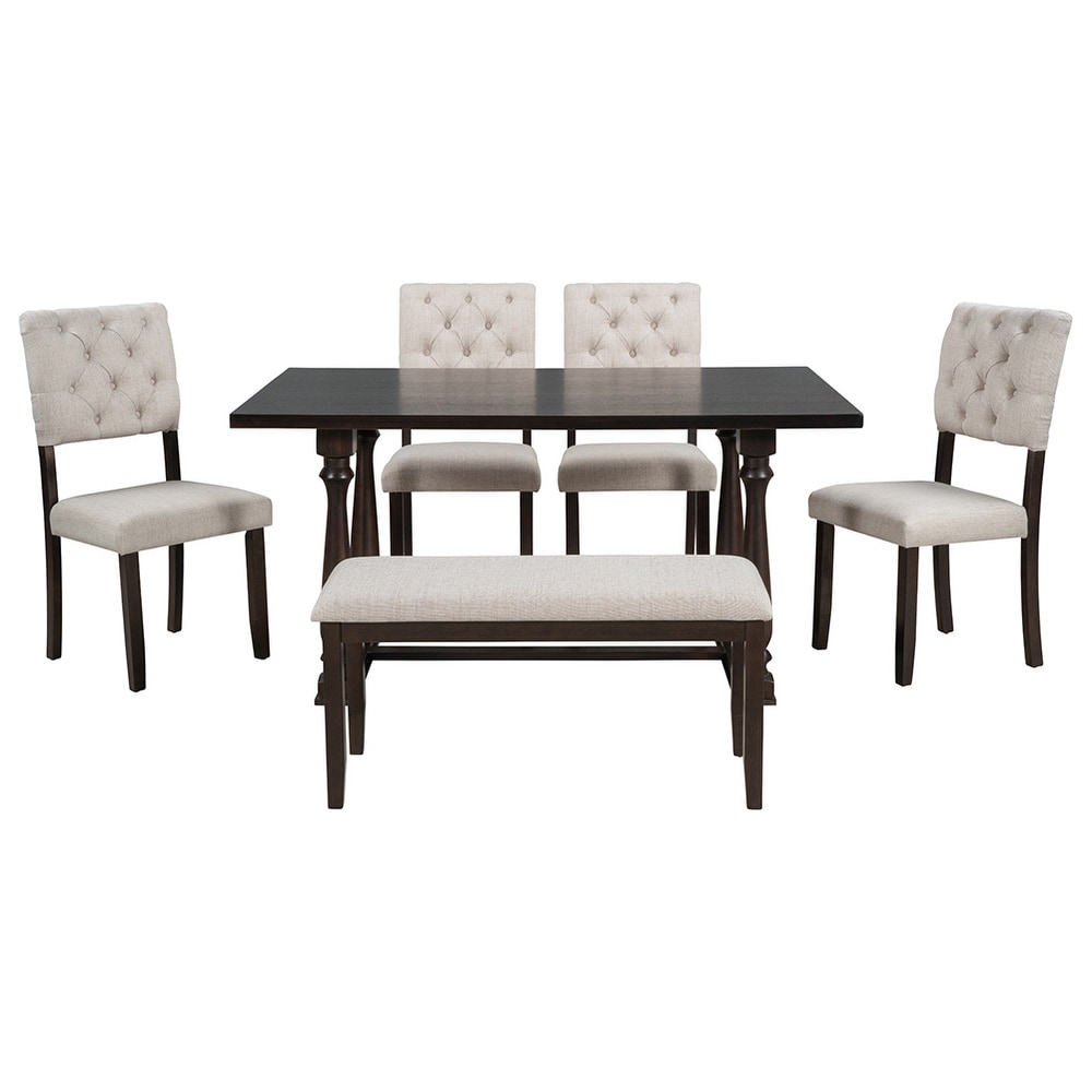 6 Piece Dining Table and Chair Set with Foam Covered Seat Backs