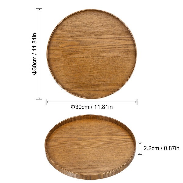 Wood Serving Tray Round Decorative Platter Home Kitchen Table， Brown