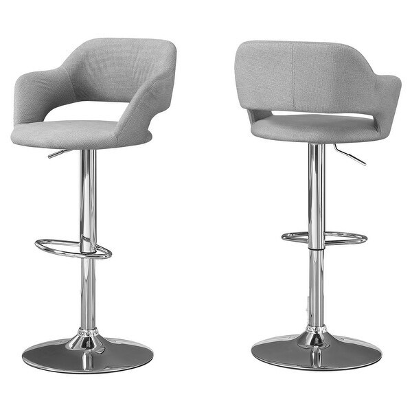 Grey Fabric Chrome Metal Hydraulic Lift Barstool - 21.0 In. W X 36.0 In. H X 21.0 In. D