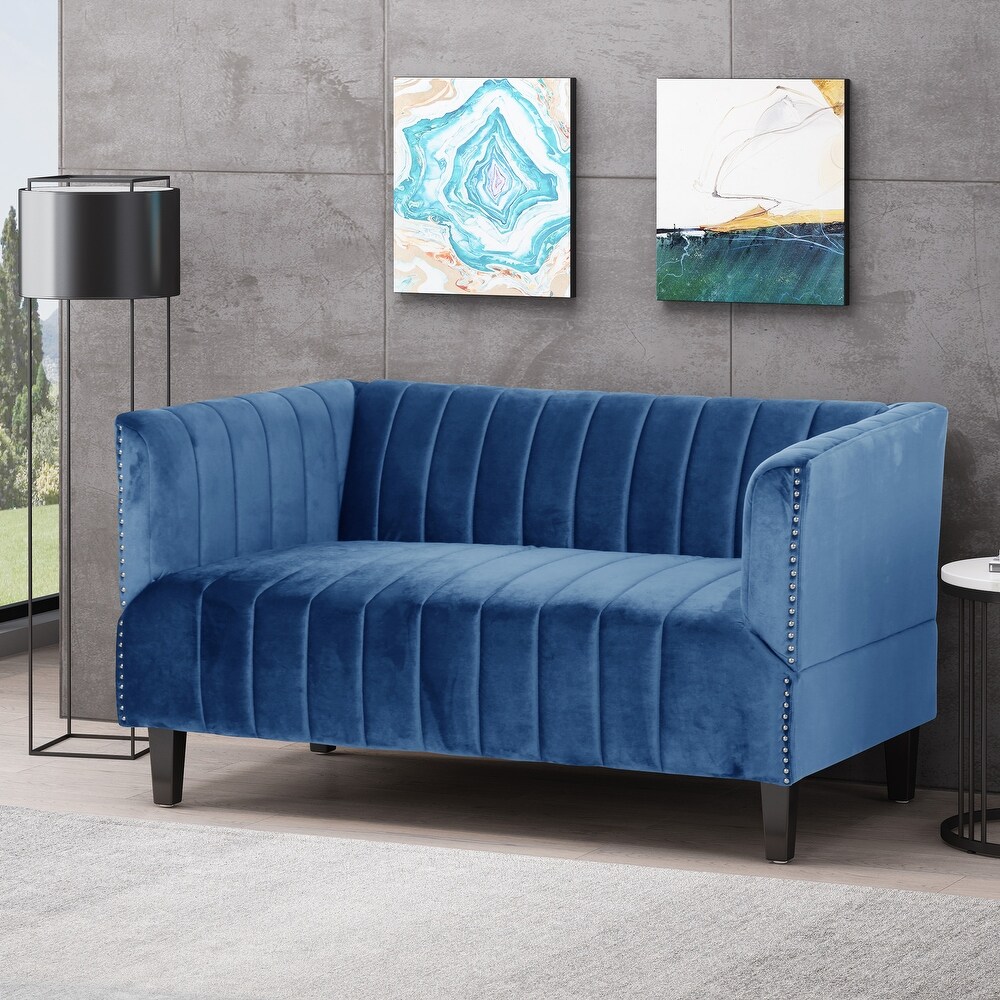 Weymouth Contemporary Channel Stitch Velvet Settee by Christopher Knight Home