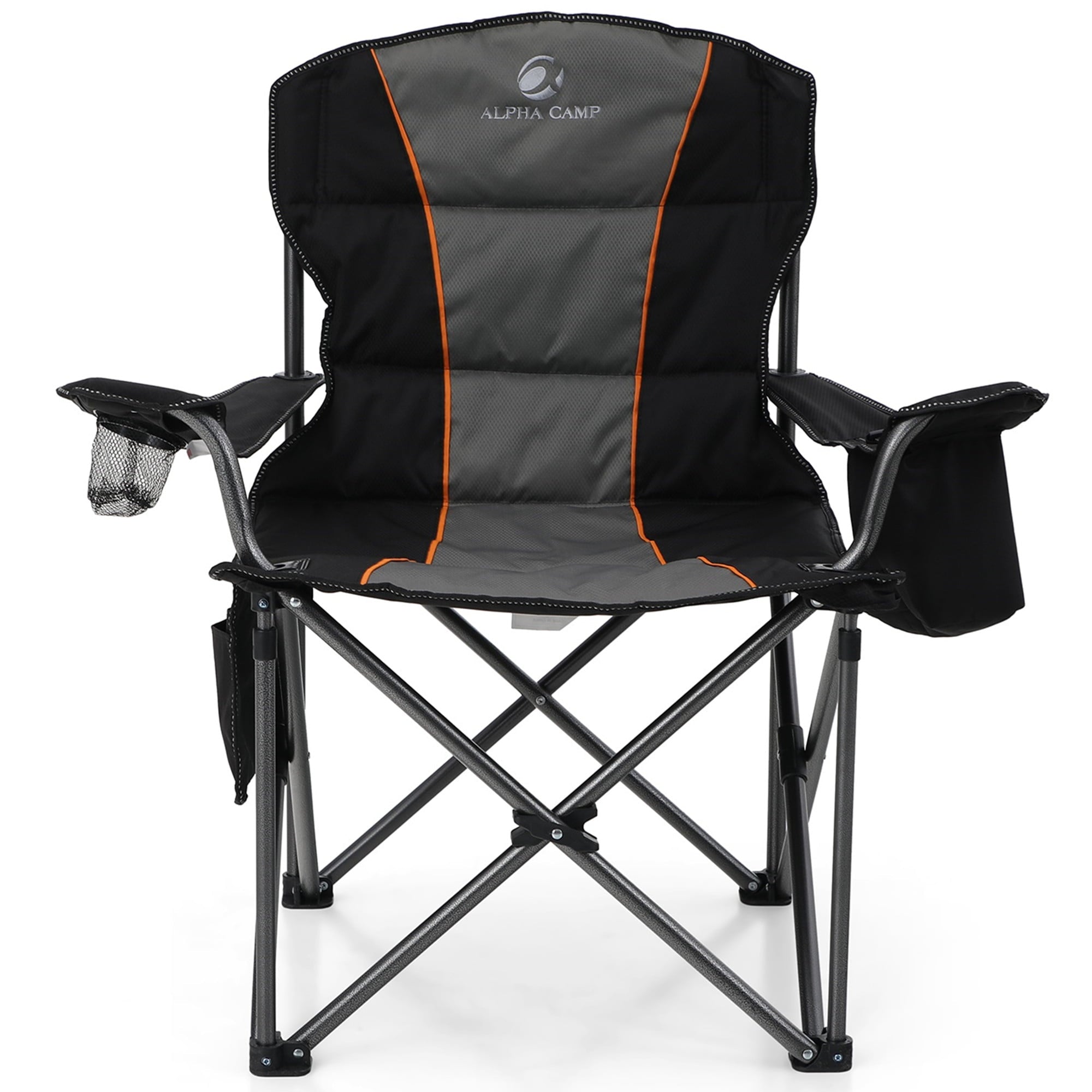 MF Studio Oversized Camping Folding Chair with Cooler Holder, Black and Gray